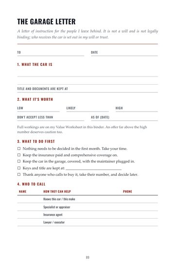The Garage Letter fill-in form